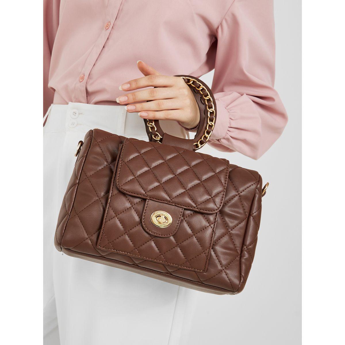 Styli Quilted Handbag with Round Chain Detail Top Handle-women-bagsandwallets-handbags-image-2