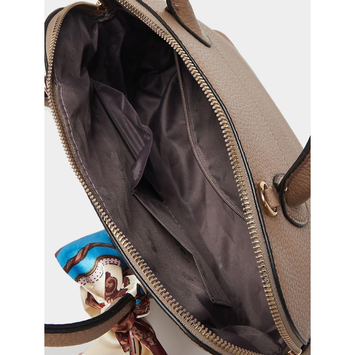 Styli Textured Satchel Bag with Scarf and Detachable Strap-women-bagsandwallets-handbags-image-4
