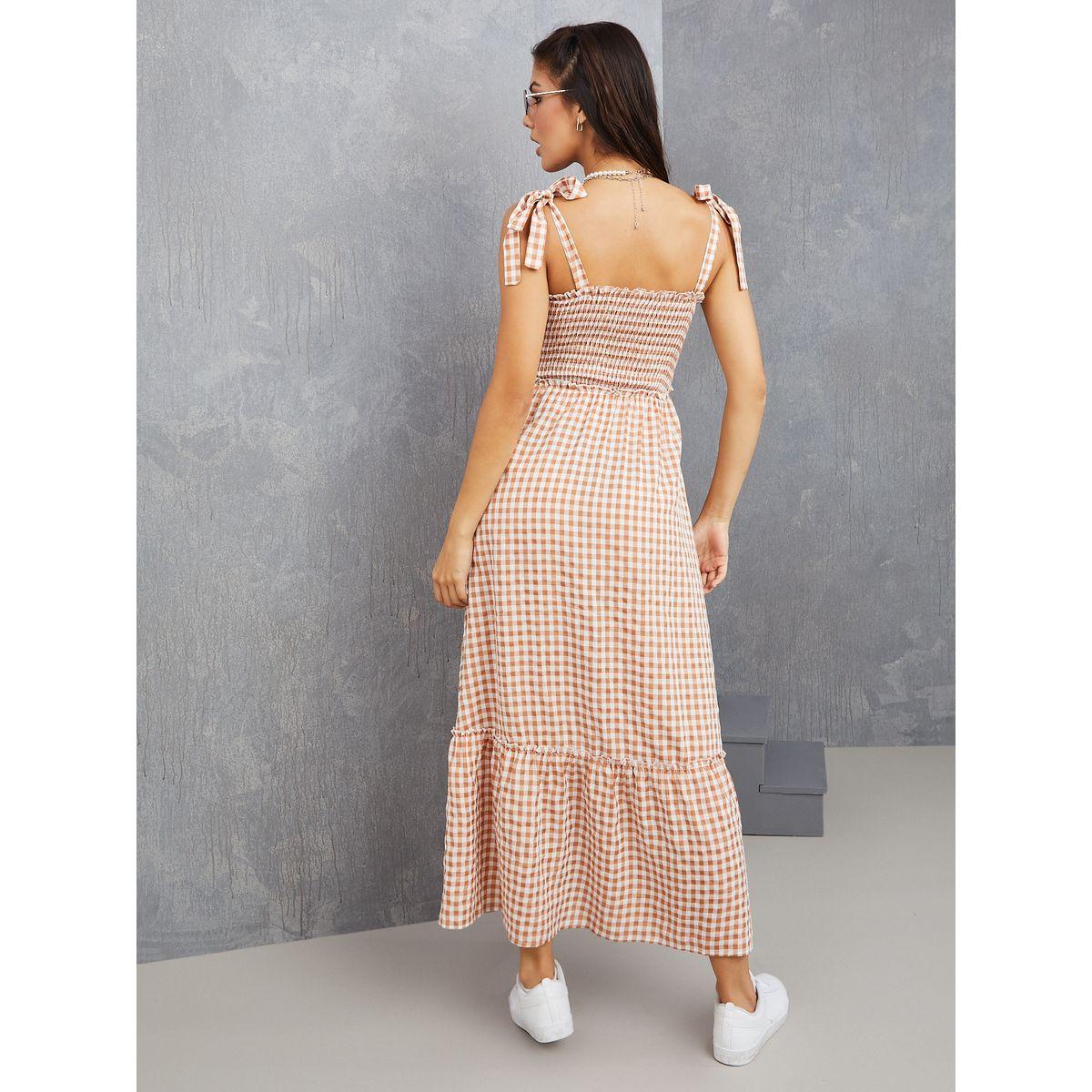 Styli Tie Strap Gingham Checked A-Line Maxi Dress-women-clothing-dresses-image-4