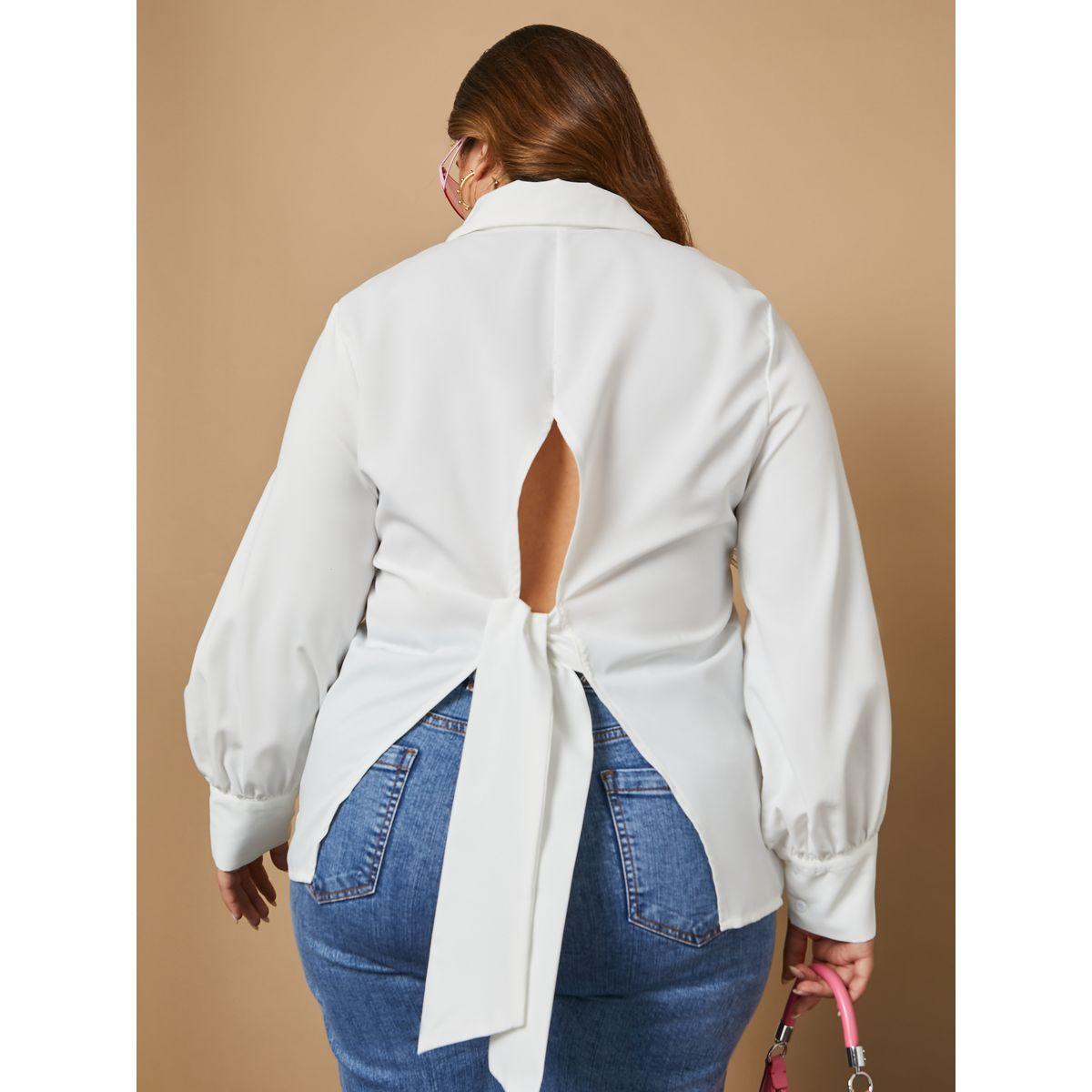 Styli Plus Tie-Back Detail Button Through Shirt-women-clothing-shirtsandblouses-shirts-image-4