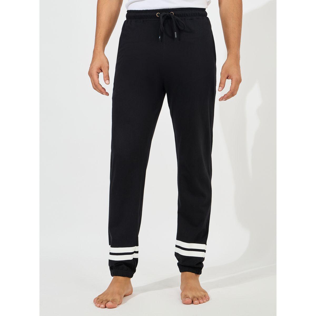 Styli Unwind Solid Cotton Cuff Pyjama with Contrast Striped Hem-men-clothing-nightwear-pyjamaandshorts-image-1