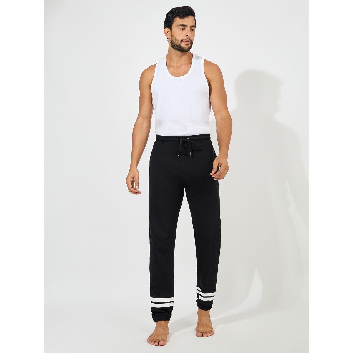 Styli Unwind Solid Cotton Cuff Pyjama with Contrast Striped Hem-men-clothing-nightwear-pyjamaandshorts-image-2