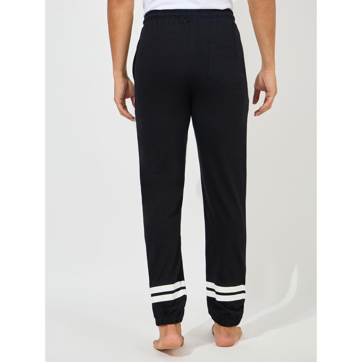 Styli Unwind Solid Cotton Cuff Pyjama with Contrast Striped Hem-men-clothing-nightwear-pyjamaandshorts-image-4