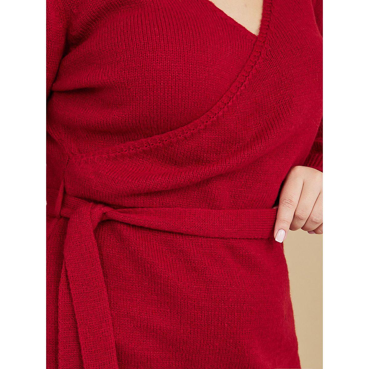 Styli Plus Long Sleeves Wrap Tie Detail Knit Midi Dress-women-clothing-dresses-image-3