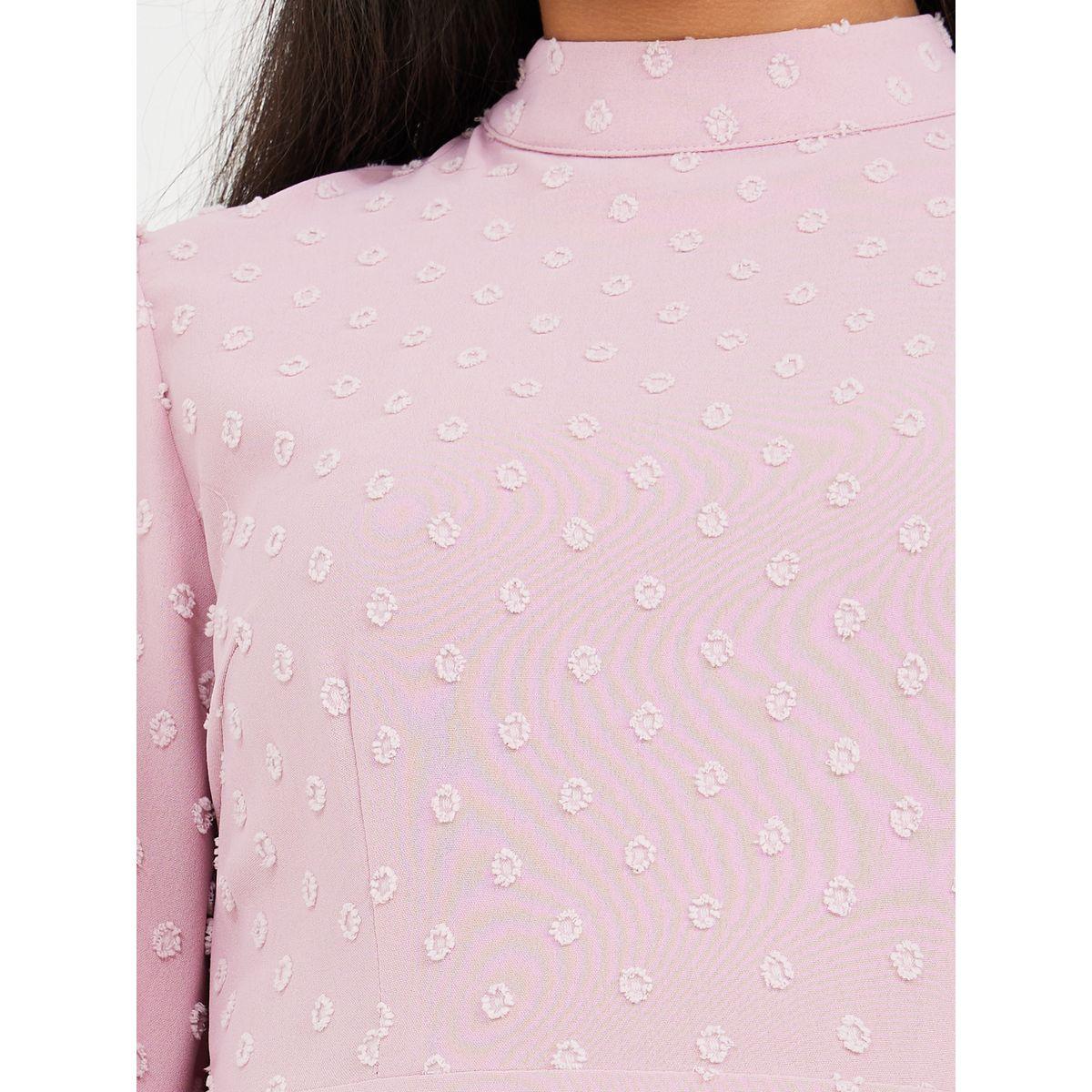 Styli 3/4 Sleeves Dobby Spot A-Line Maxi Dress-women-clothing-dresses-image-3