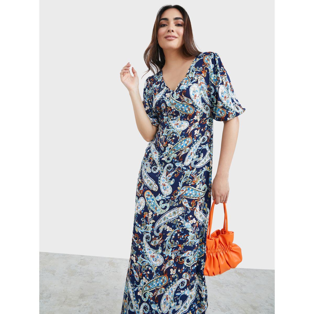 Styli Short Sleeves Paisley Print A-Line Maxi Dress-women-clothing-dresses-image-1