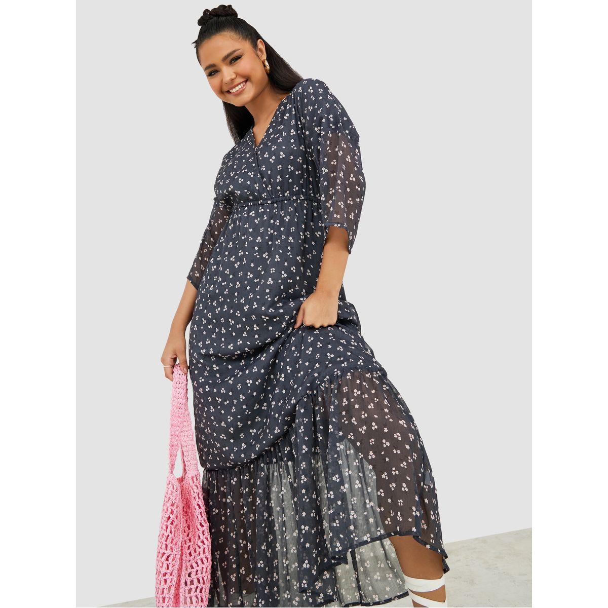 Styli 3/4 Sleeves Ditsy Print A-Line Maxi Dress-women-clothing-dresses-image-1