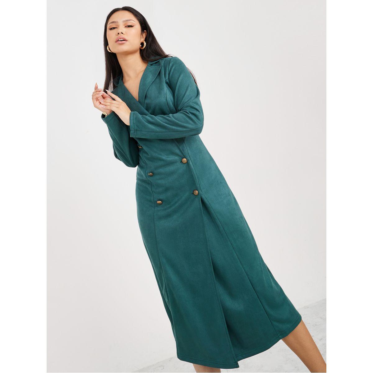 Styli Long Sleeves Suede Look Blazer Midi Dress-women-clothing-dresses-image-1
