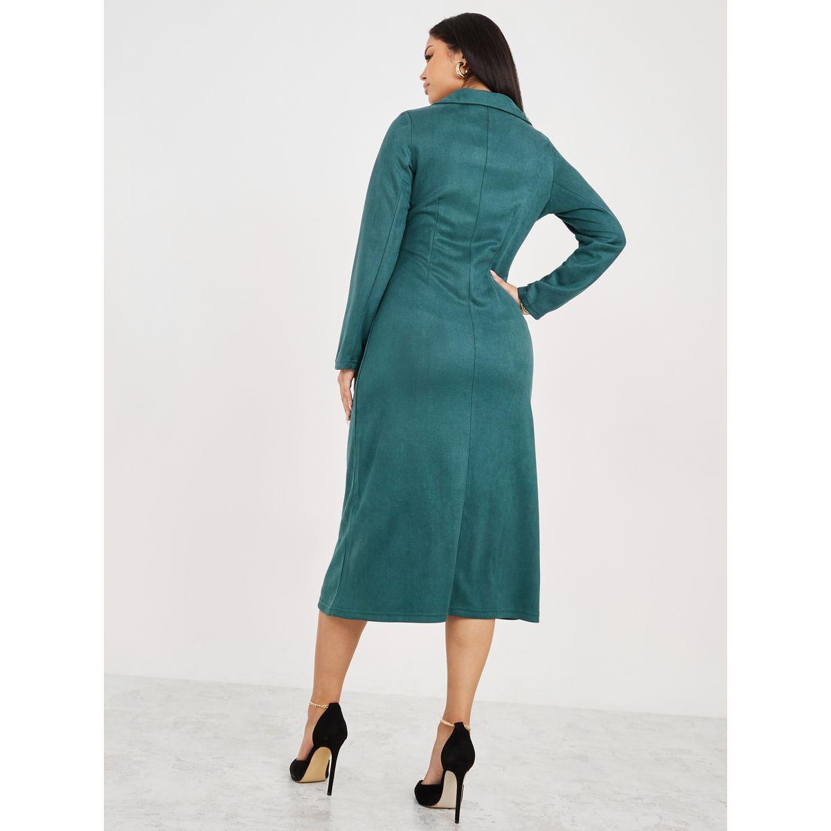 Styli Long Sleeves Suede Look Blazer Midi Dress-women-clothing-dresses-image-4