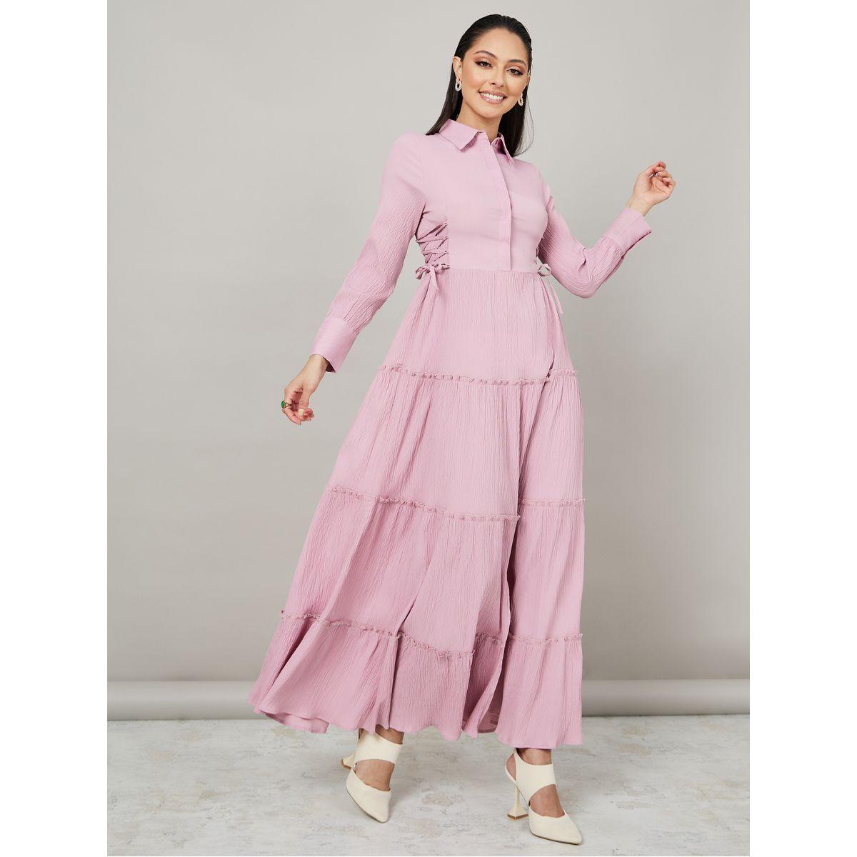 Styli Long Sleeves Tiered Maxi Dress with Side Tie Up Detail-women-clothing-dresses-image-1