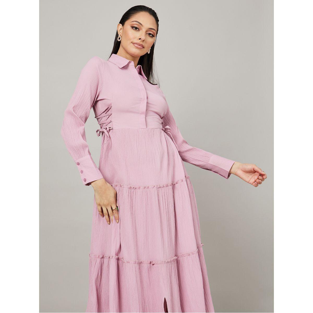 Styli Long Sleeves Tiered Maxi Dress with Side Tie Up Detail-women-clothing-dresses-image-2