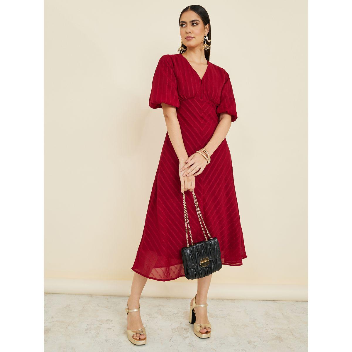 Styli Chevron Stripe Pattern A-Line Midi dress-women-clothing-dresses-image-1