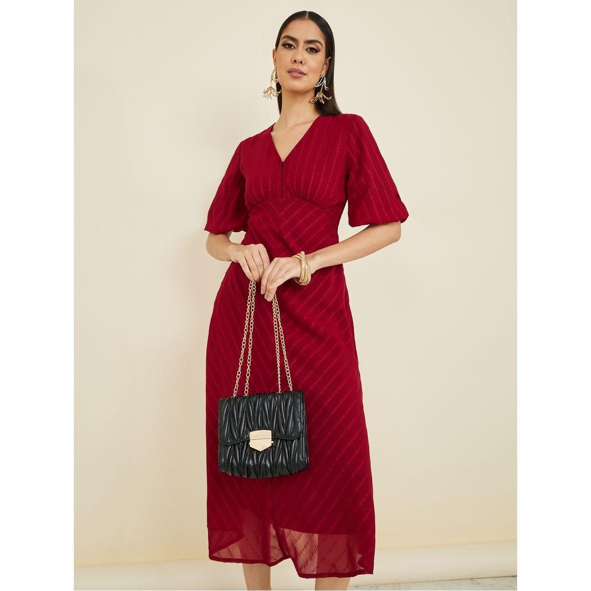 Styli Chevron Stripe Pattern A-Line Midi dress-women-clothing-dresses-image-2