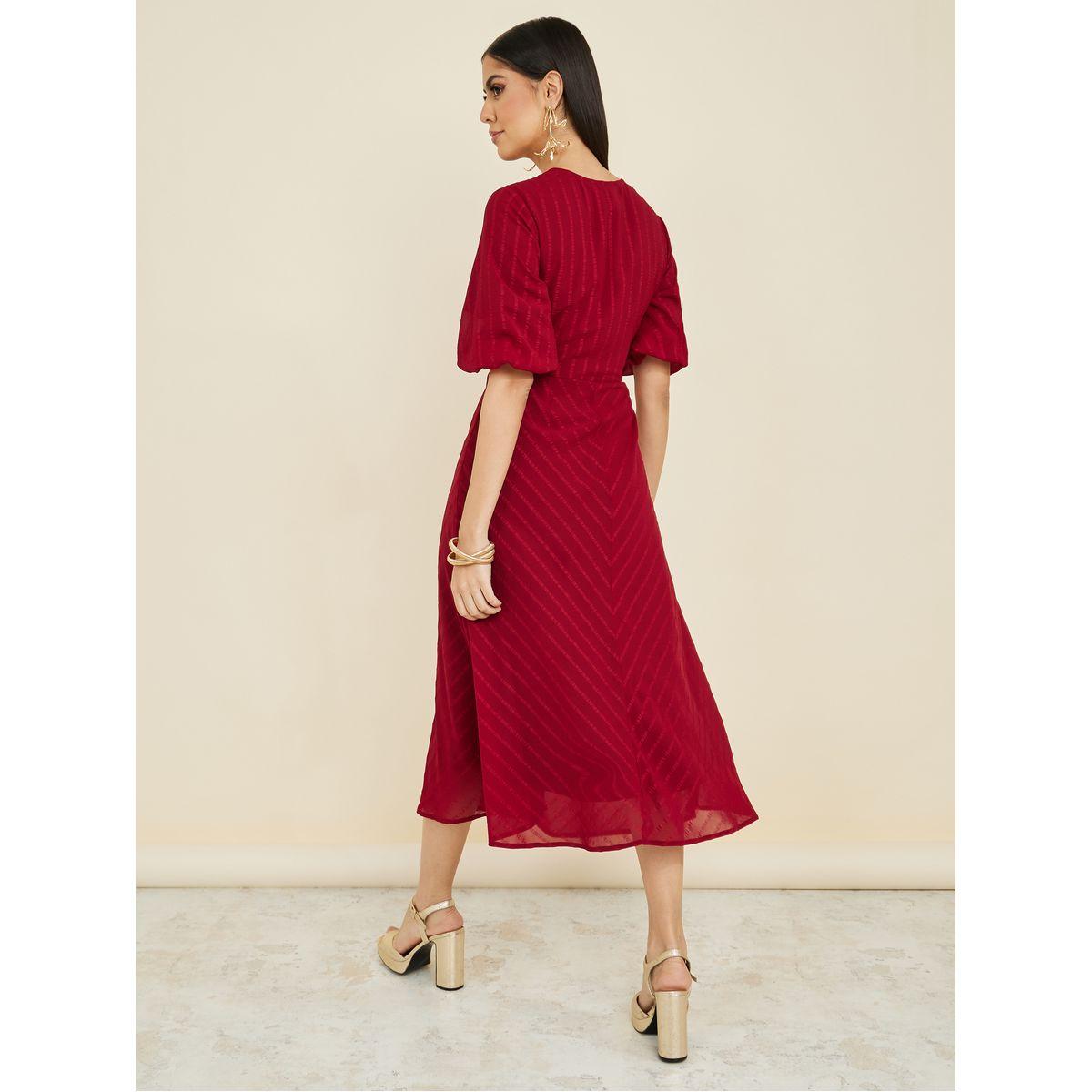 Styli Chevron Stripe Pattern A-Line Midi dress-women-clothing-dresses-image-4
