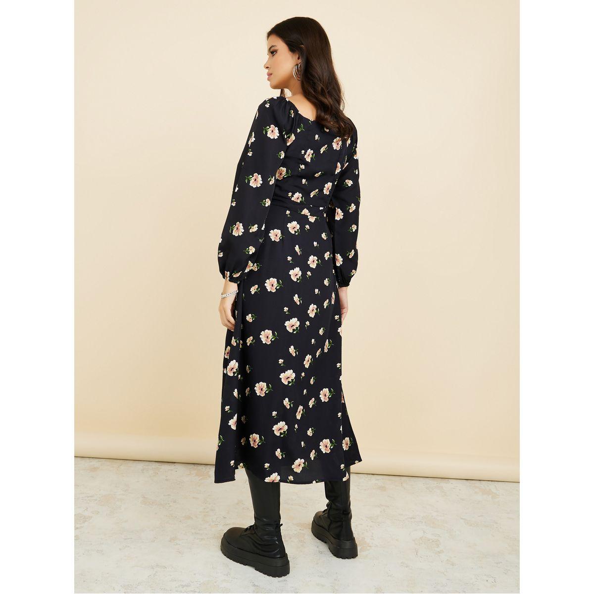 Styli Square Neck Floral A-Line Midi Dress with Front Slit-women-clothing-dresses-image-4