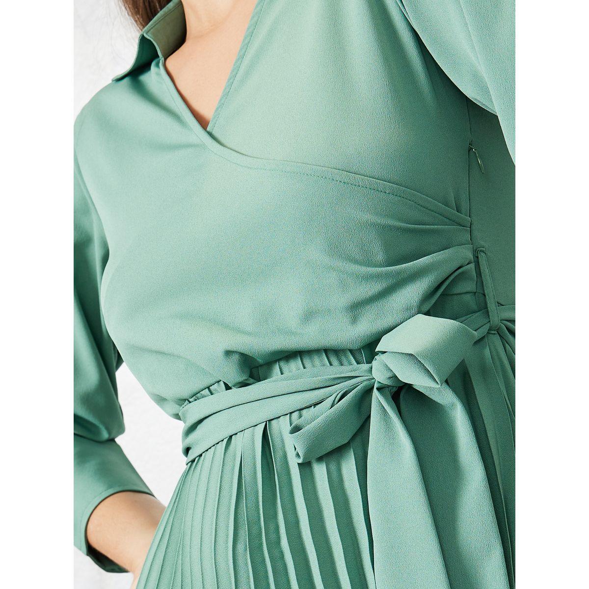 فستان ميدي بكسرات وحزام خصر-women-clothing-dresses-image-3