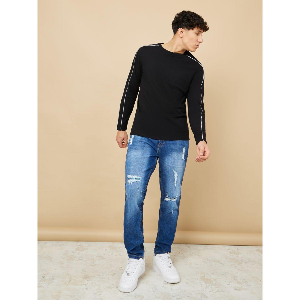 تيشيرت مزين بحزوز واكمام طويلة-men-clothing-tshirtsandpolos-tshirts-image-2