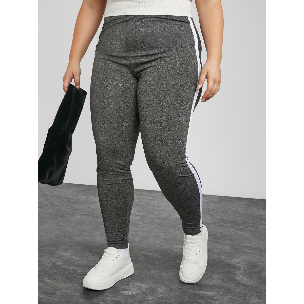 Styli Plus Elastic Waistband Side Stripe Leggings-women-clothing-bottoms-leggings-image-1