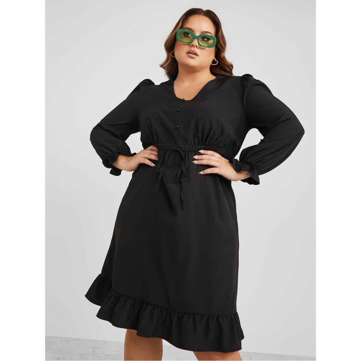 فستان بطول الركبة مع اكمام بكشكش-women-clothing-dresses-image-1