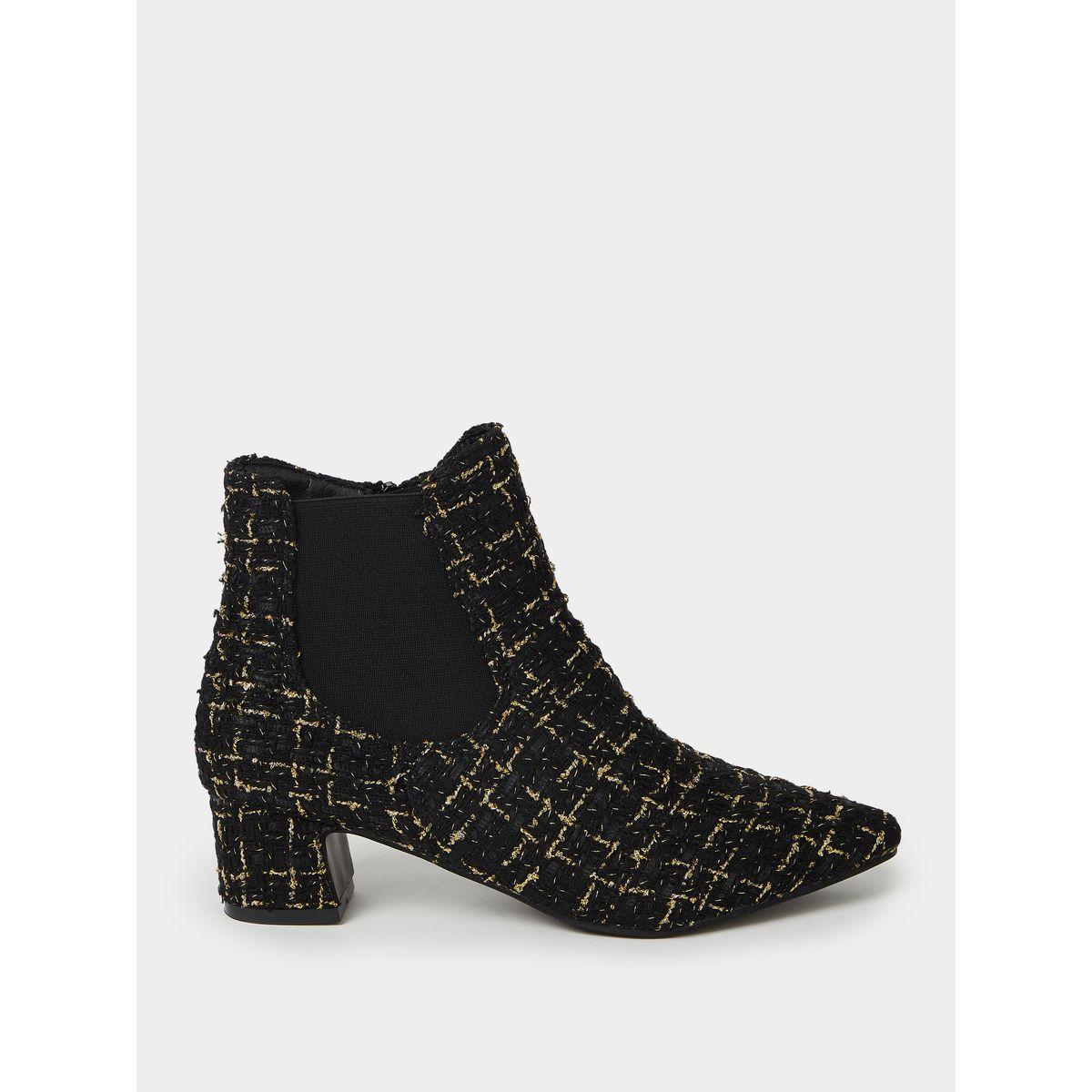 Styli Tweed Detail Pointed Toe Block Heel Ankle Boots-women-shoes-boots-image-1
