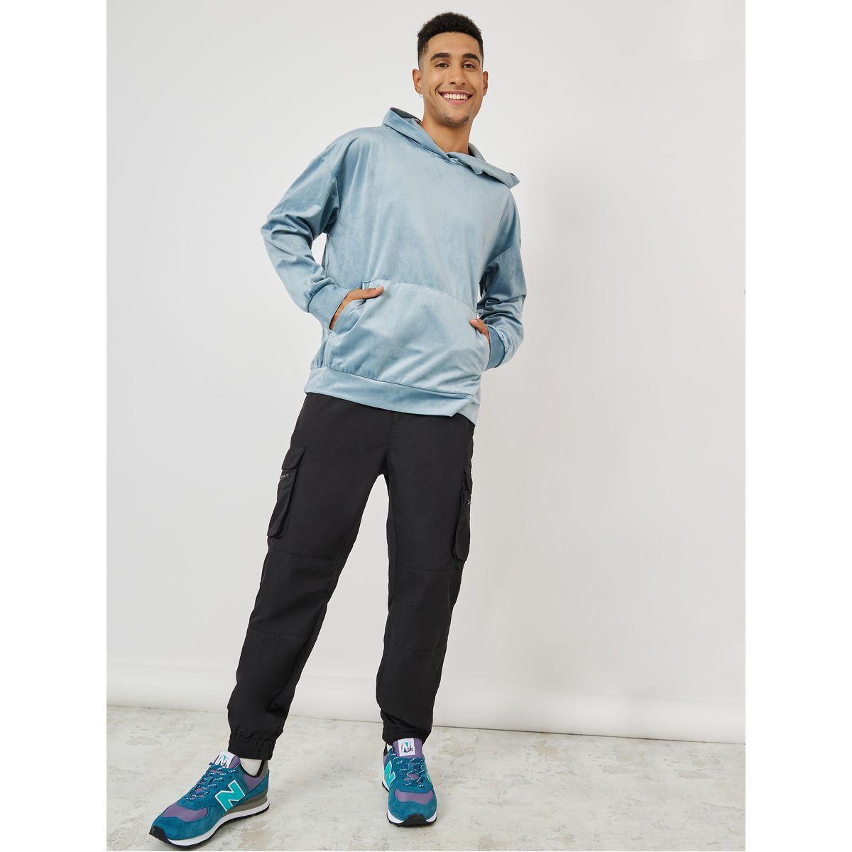 Styli Boxy Fit Velour Hoodie with Kangaroo Pocket-men-winterwear-hoodiesandsweatshirts-image-3