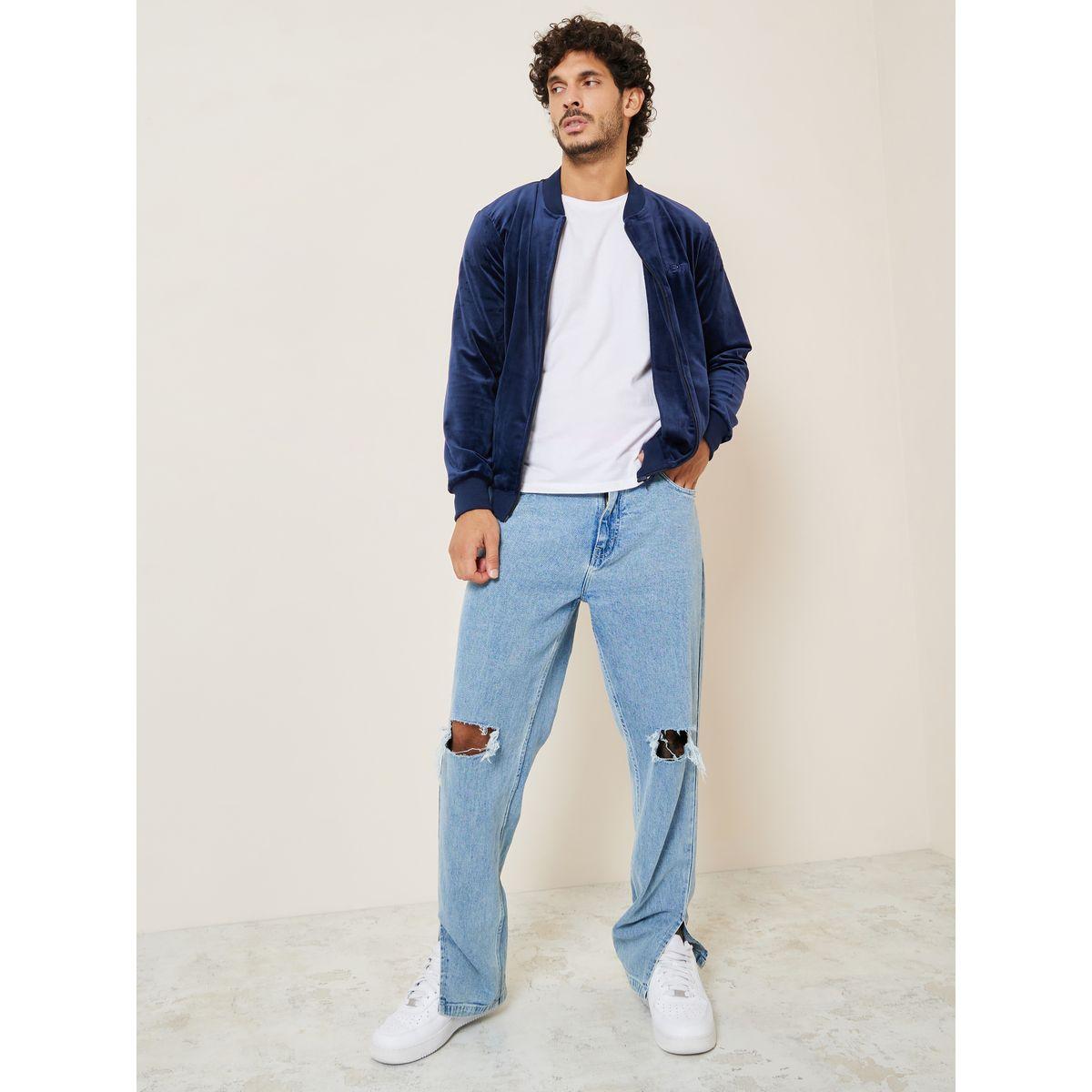 Styli Baseball Collar Velour Bomber Jacket with Embroidered Detail-men-clothing-jacketsandblazers-jackets-image-2