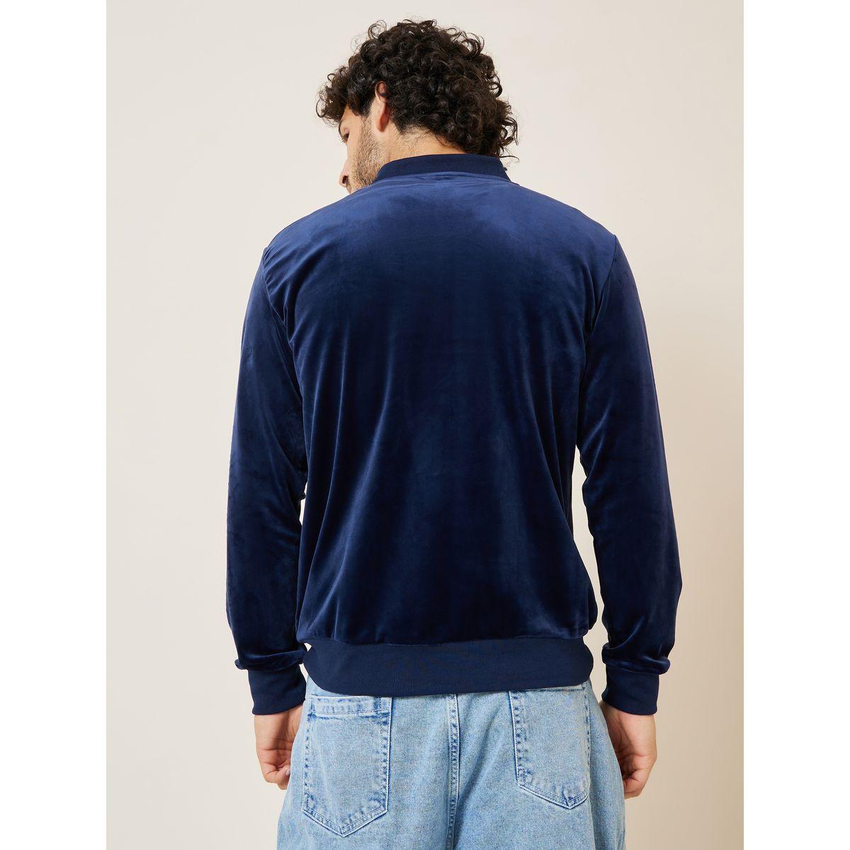 Styli Baseball Collar Velour Bomber Jacket with Embroidered Detail-men-clothing-jacketsandblazers-jackets-image-5