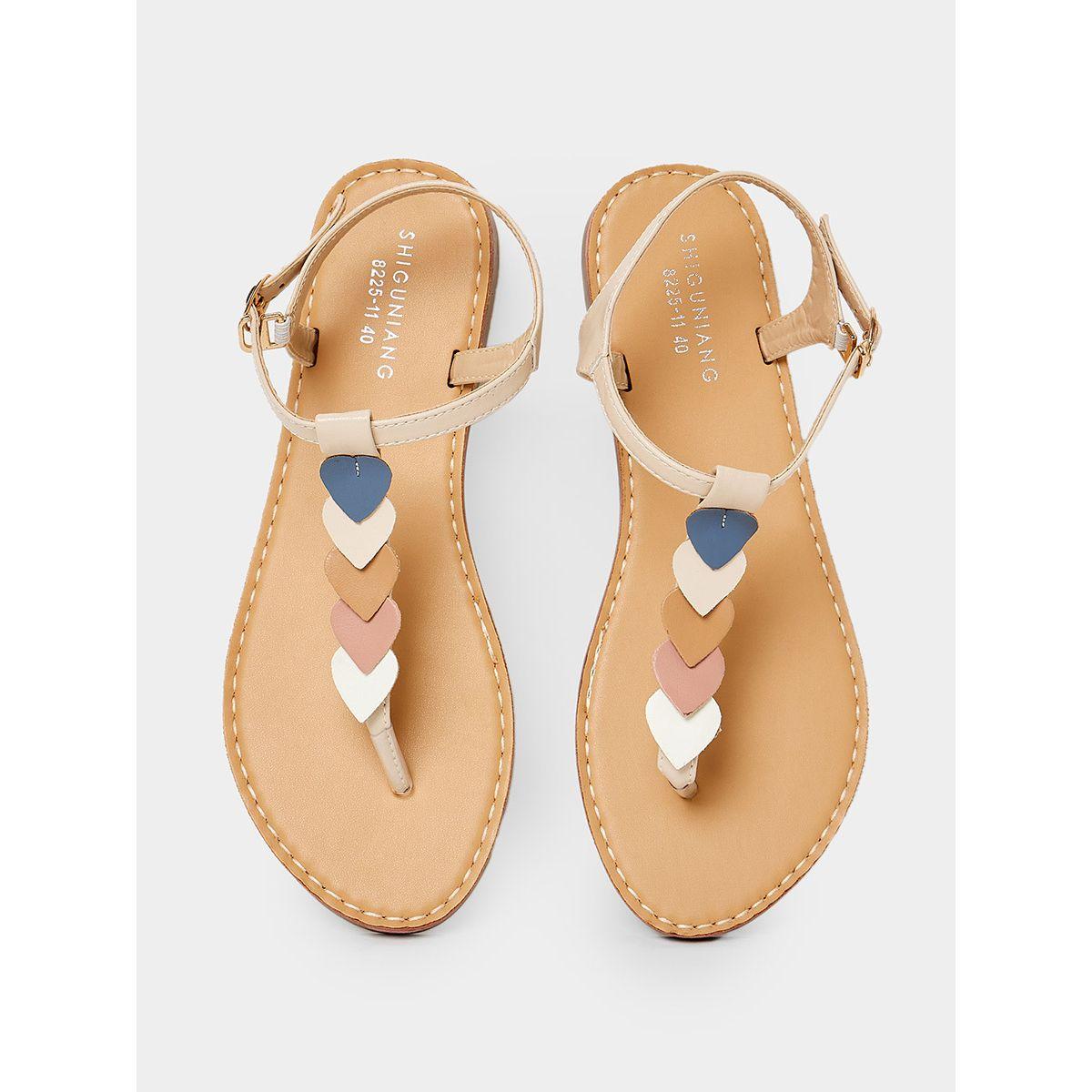Styli Heart Detail T-Strap Flat Sandals-women-shoes-sandals-flats-image-6
