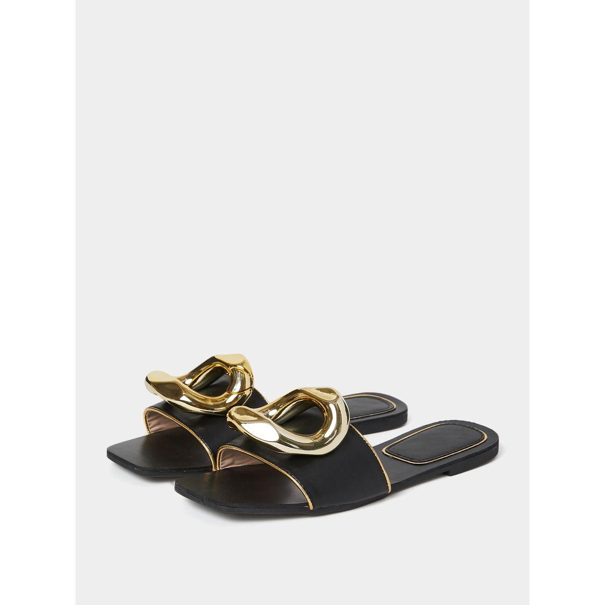 Styli Round Textured Metal Trim Flat Sandals-women-shoes-sandals-flats-image-3