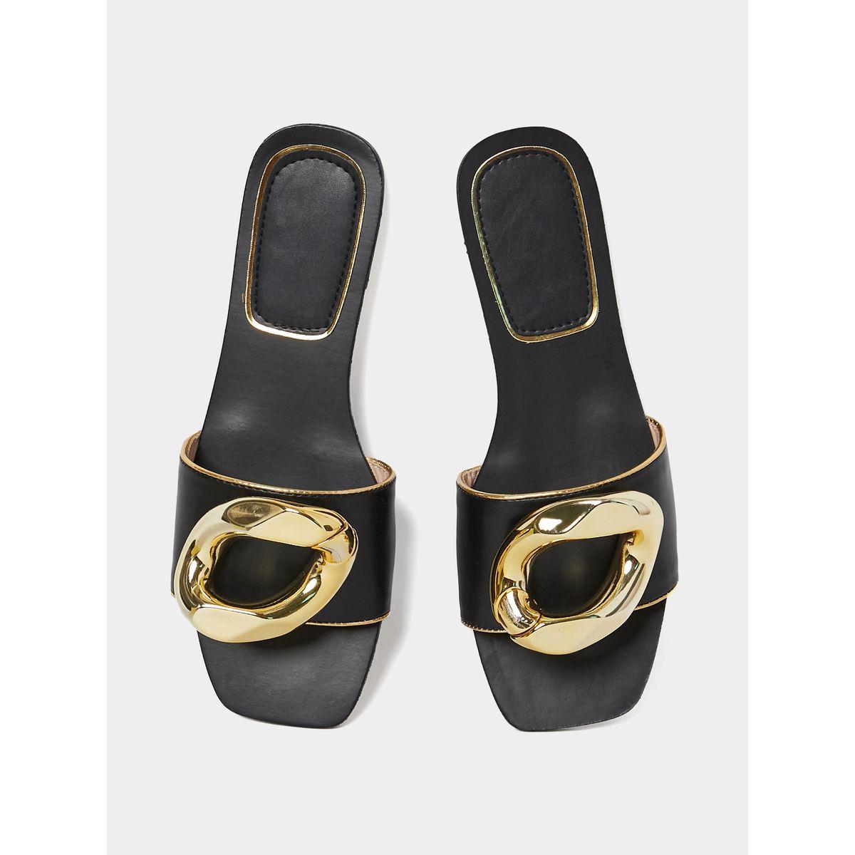 Styli Round Textured Metal Trim Flat Sandals-women-shoes-sandals-flats-image-6