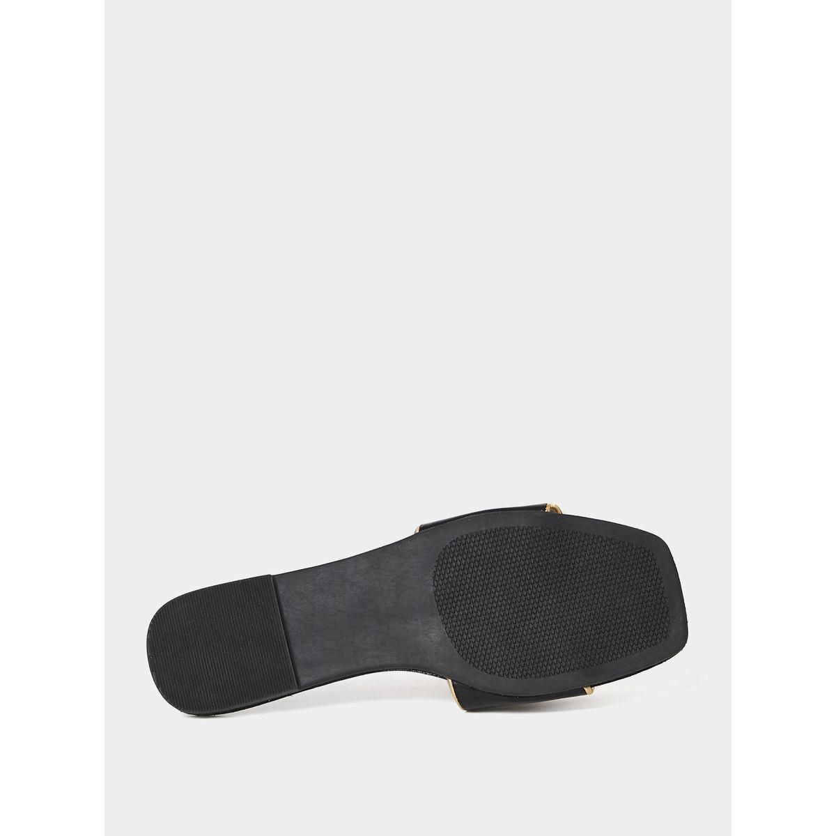 Styli Round Textured Metal Trim Flat Sandals-women-shoes-sandals-flats-image-7