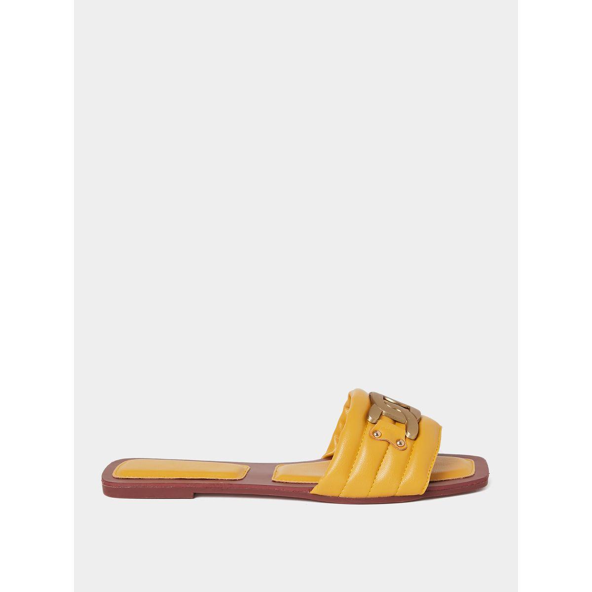 Styli Chain Detail Square Toe Flat Sandals-women-shoes-sandals-flats-image-1