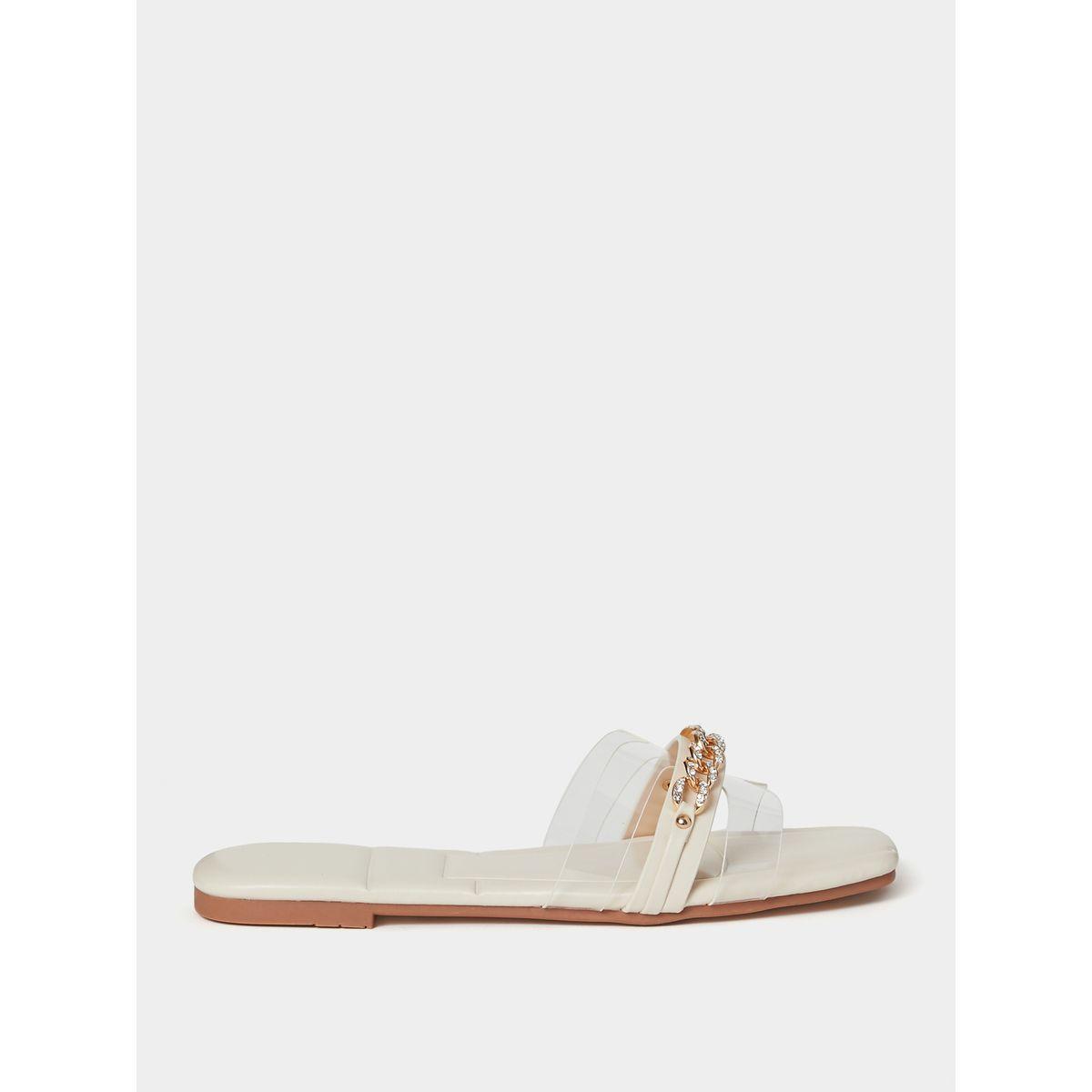 Styli Chain Detail Transparent Strap Flat Sandals-women-shoes-sandals-flats-image-1