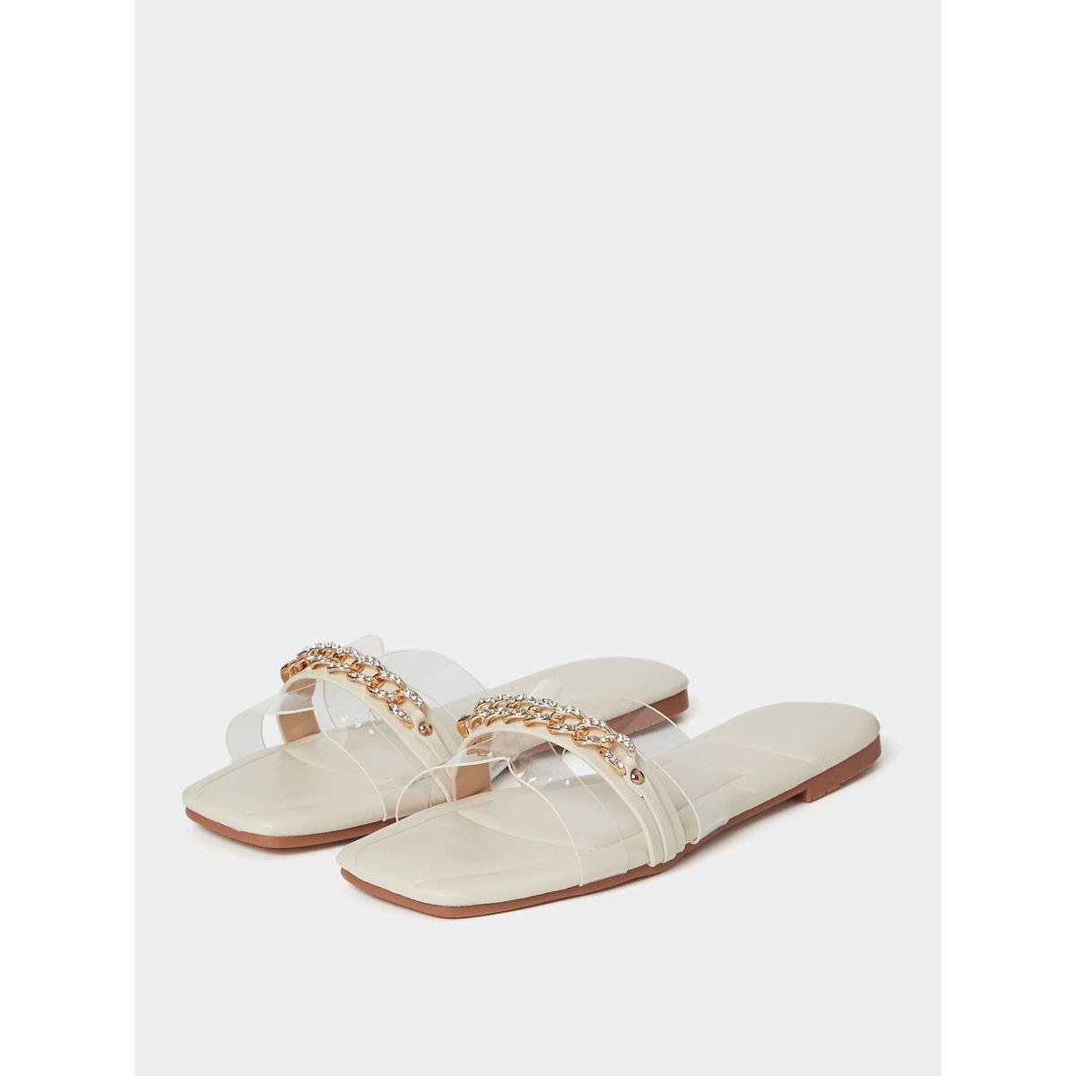 Styli Chain Detail Transparent Strap Flat Sandals-women-shoes-sandals-flats-image-3