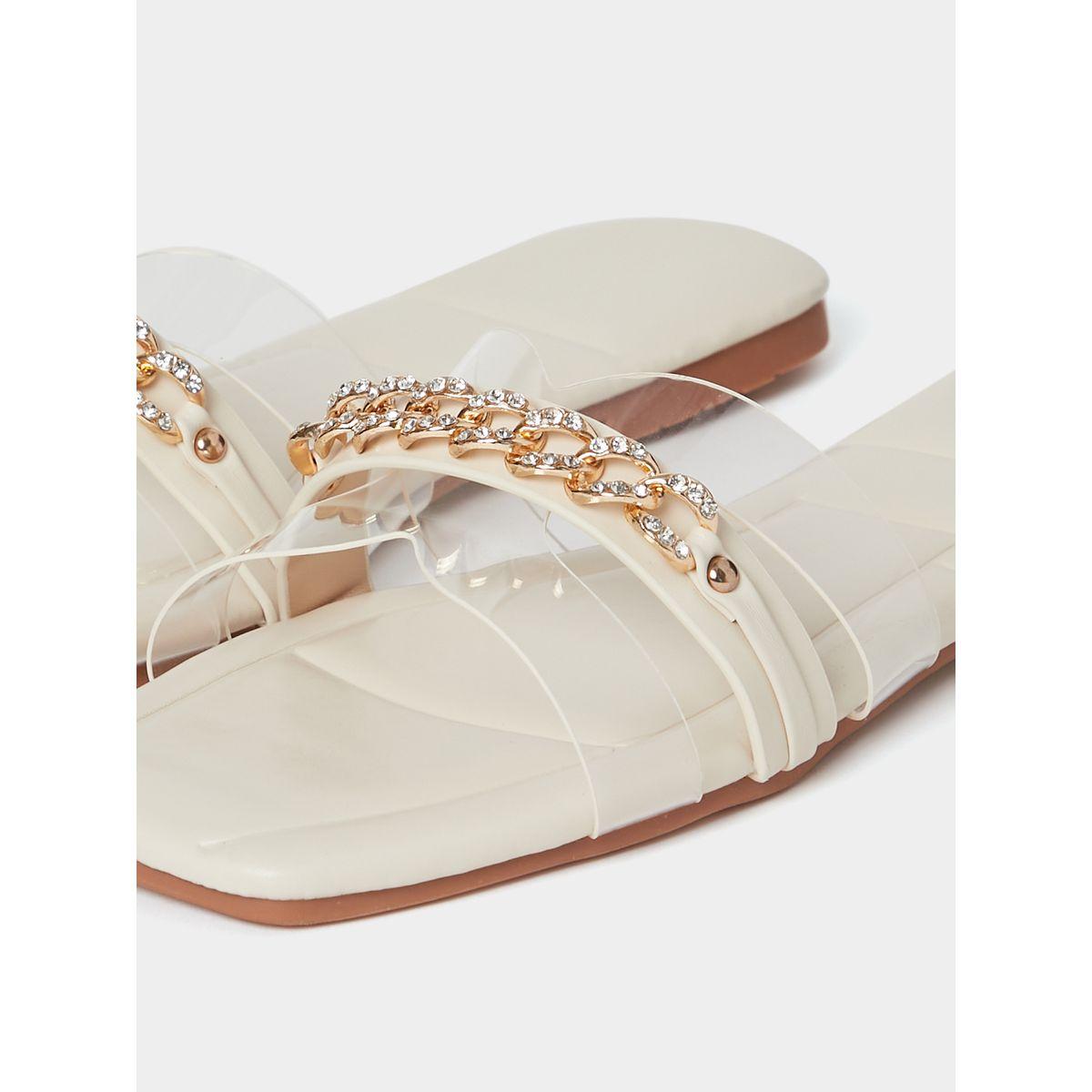 Styli Chain Detail Transparent Strap Flat Sandals-women-shoes-sandals-flats-image-5