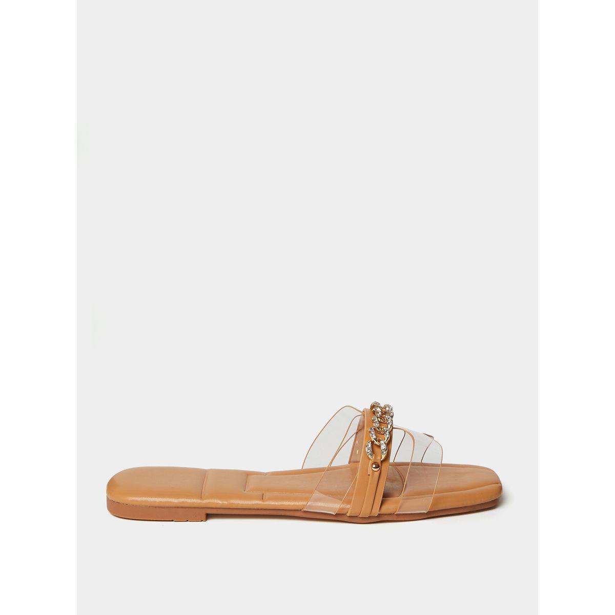 Styli Chain Detail Transparent Flat Sandals-women-shoes-sandals-flats-image-1