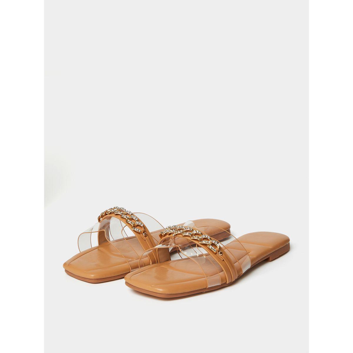 Styli Chain Detail Transparent Flat Sandals-women-shoes-sandals-flats-image-3