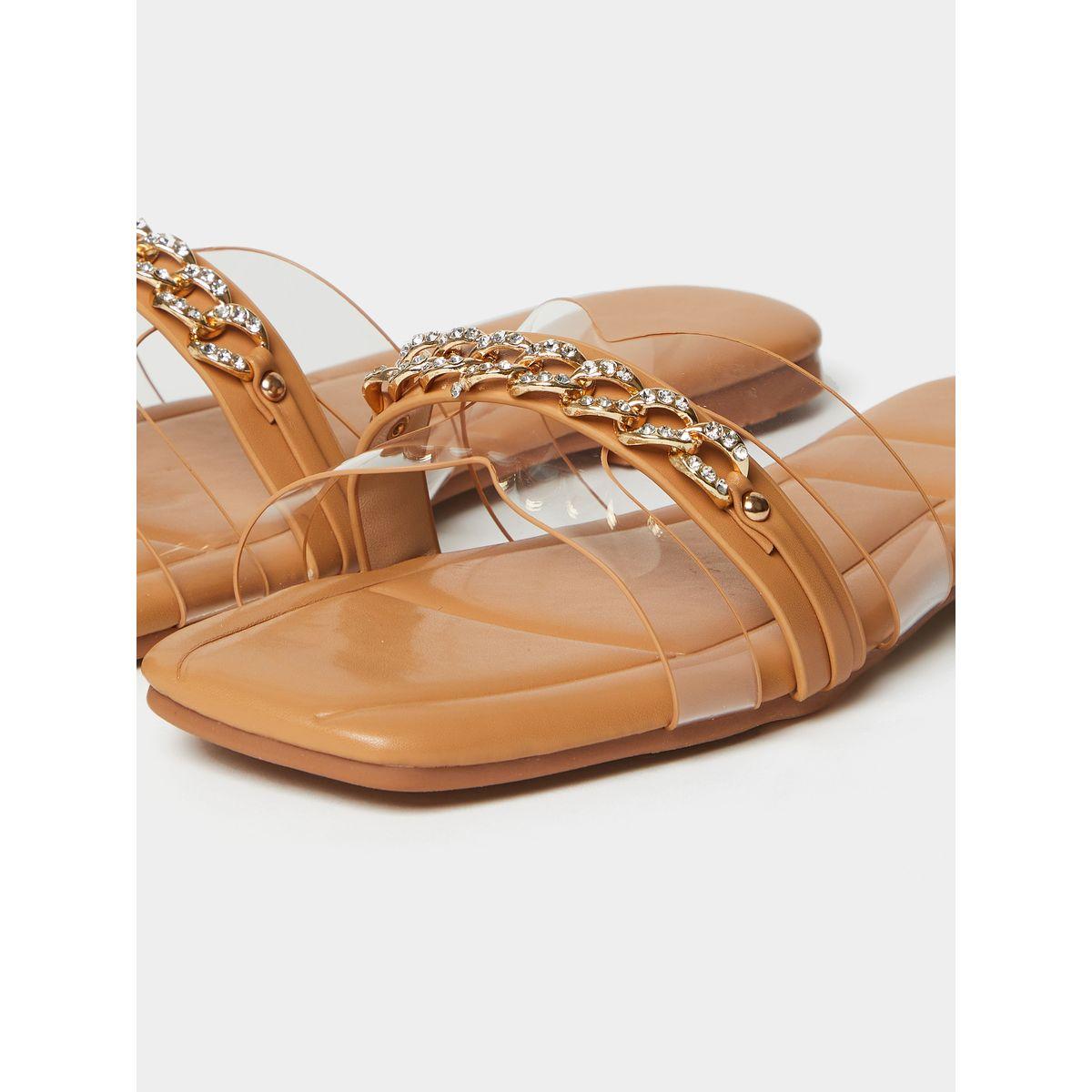 Styli Chain Detail Transparent Flat Sandals-women-shoes-sandals-flats-image-5
