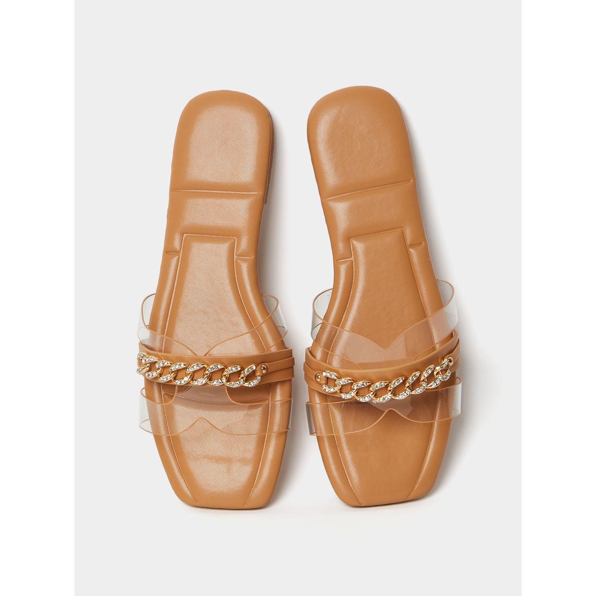 Styli Chain Detail Transparent Flat Sandals-women-shoes-sandals-flats-image-6