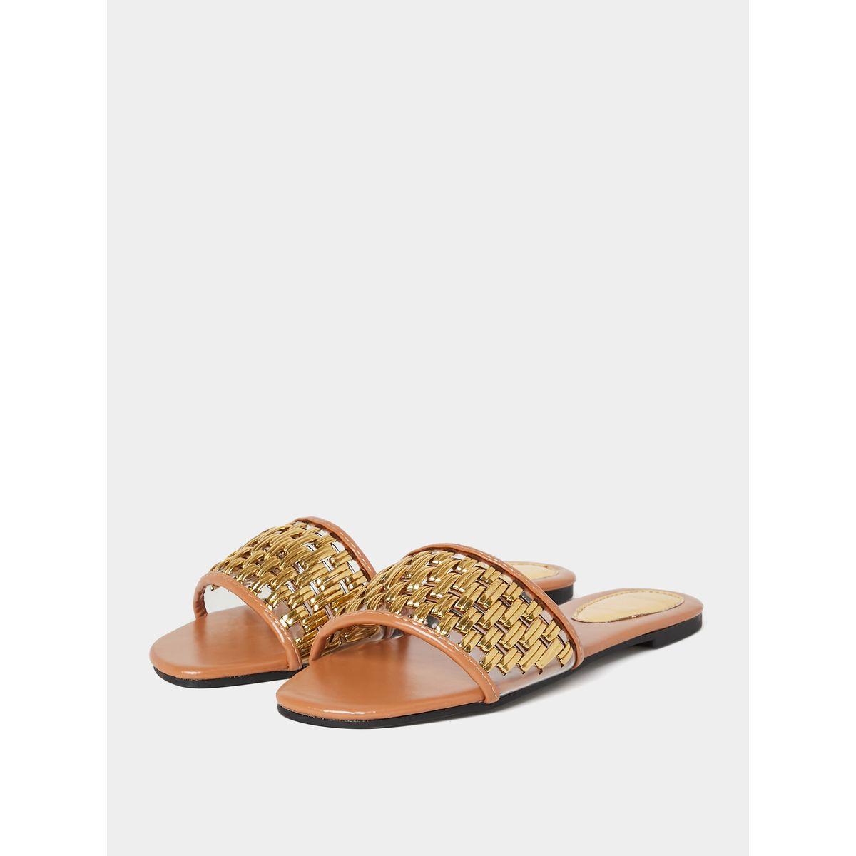 Styli Metallic Thread Weave Detail Flat Sandals-women-shoes-sandals-flats-image-3