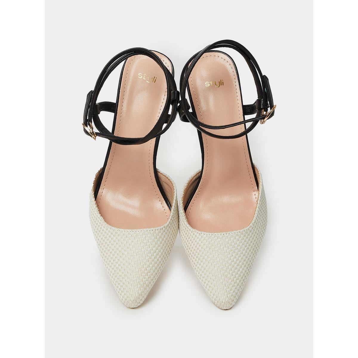 Styli Woven Texture Ankle Strap Pumps-women-shoes-heels-image-6