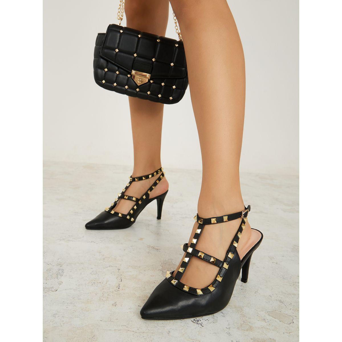 Styli Stud Detail T-Strap High Heel Pumps-women-shoes-heels-image-2