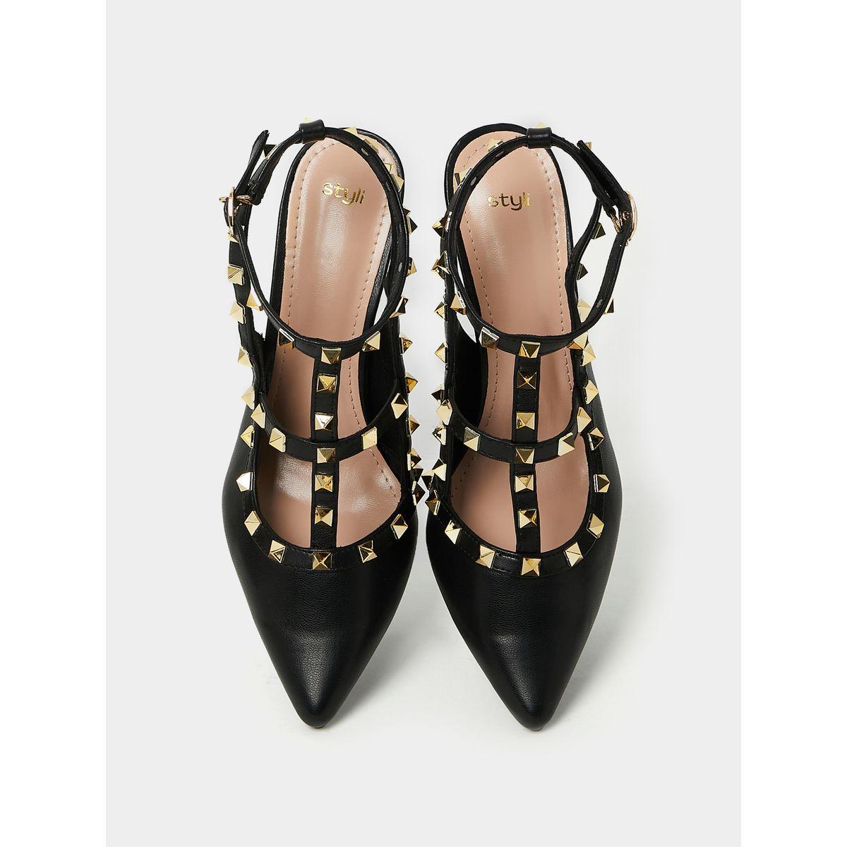 Styli Stud Detail T-Strap High Heel Pumps-women-shoes-heels-image-6