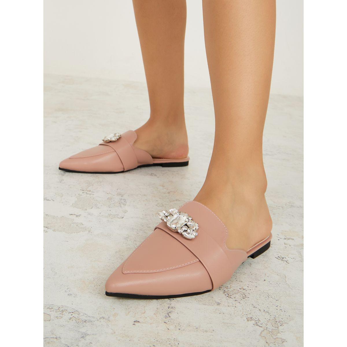 Styli Gem Detail Pointed Toe Flat Mules-women-shoes-loafersandmoccasins-image-2