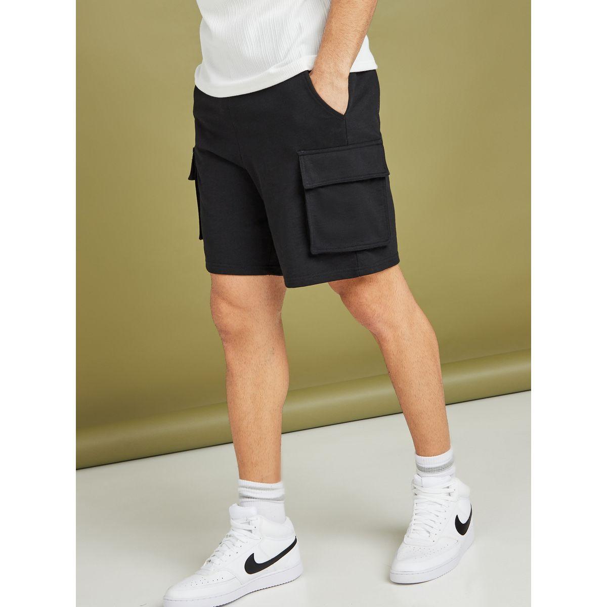 Styli Knit Cargo Shorts with Drawstring Waistband-men-clothing-bottoms-shorts-image-1