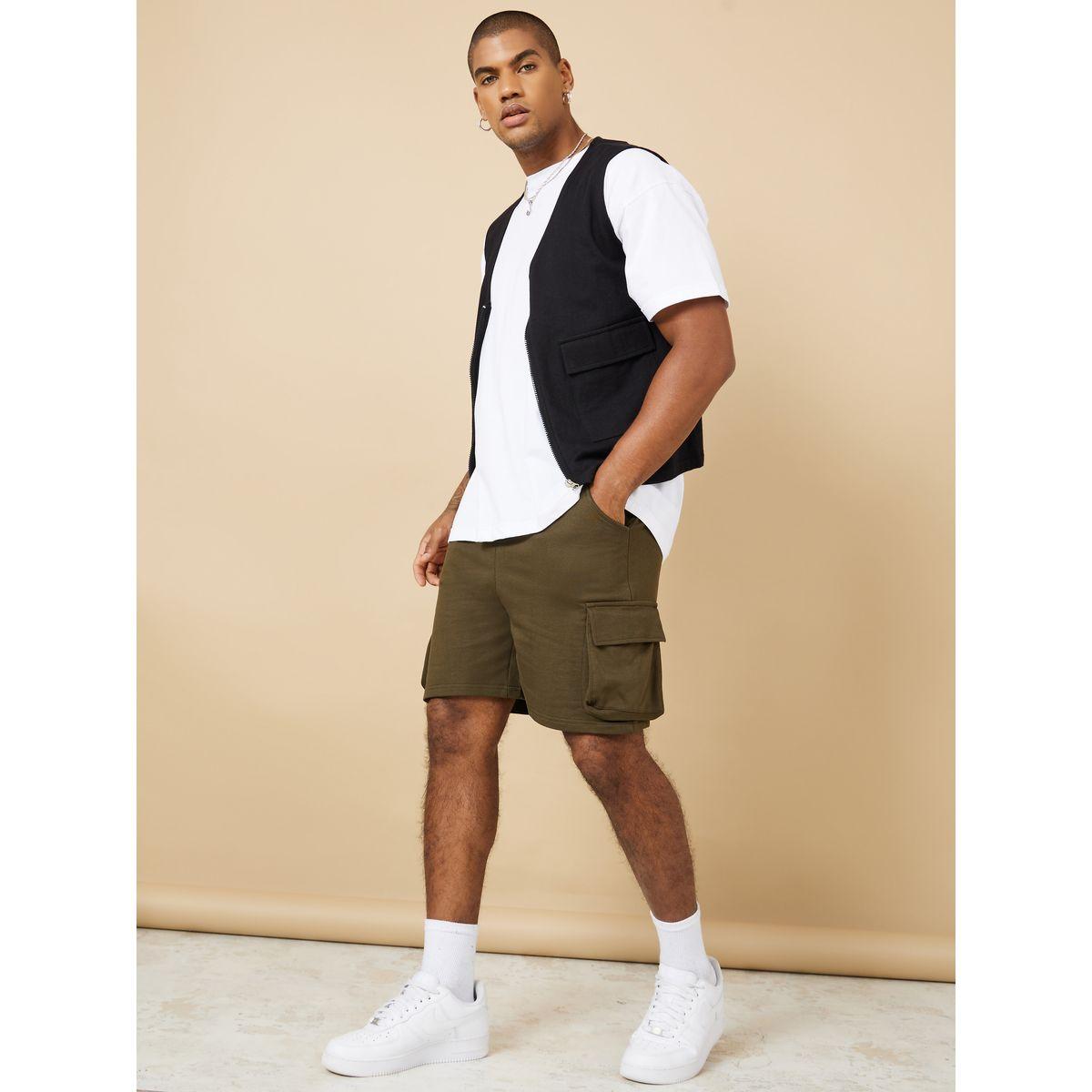 Styli Knit Cargo Shorts with Elastic Waistband-men-clothing-bottoms-shorts-image-2