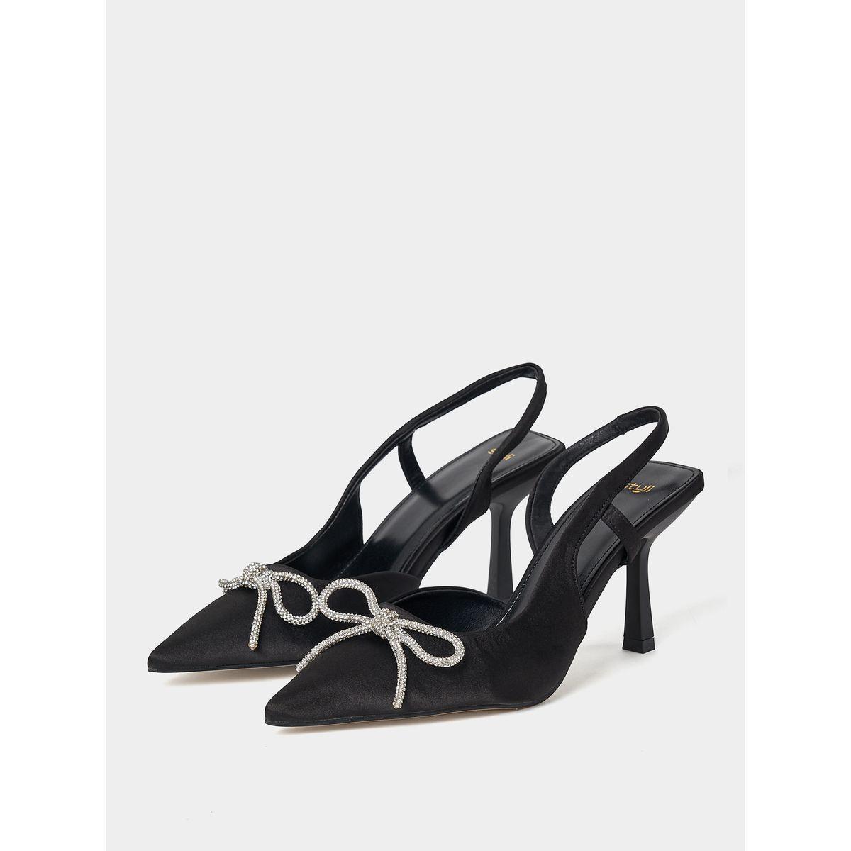 Styli Rhinestone Embellished Bow Detail Slingback Pumps-women-shoes-heels-image-3