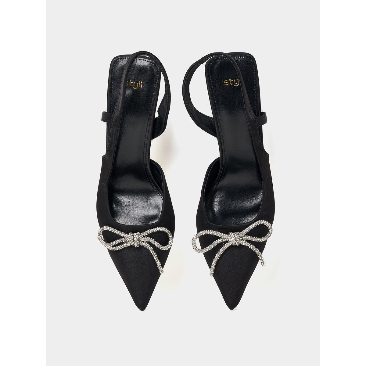Styli Rhinestone Embellished Bow Detail Slingback Pumps-women-shoes-heels-image-6