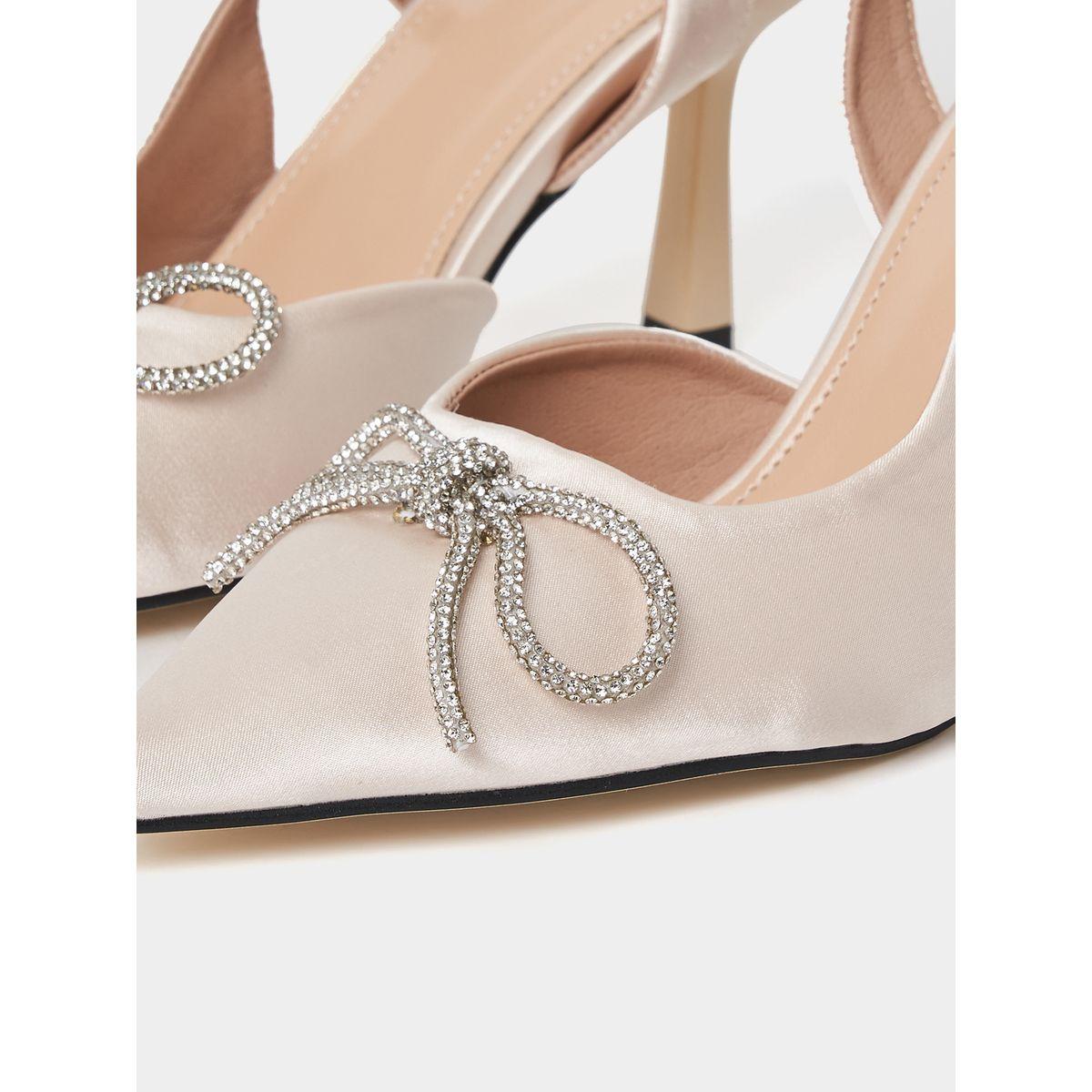 Styli Rhinestone Embellished Bow Detail Slingback Pumps-women-shoes-heels-image-5