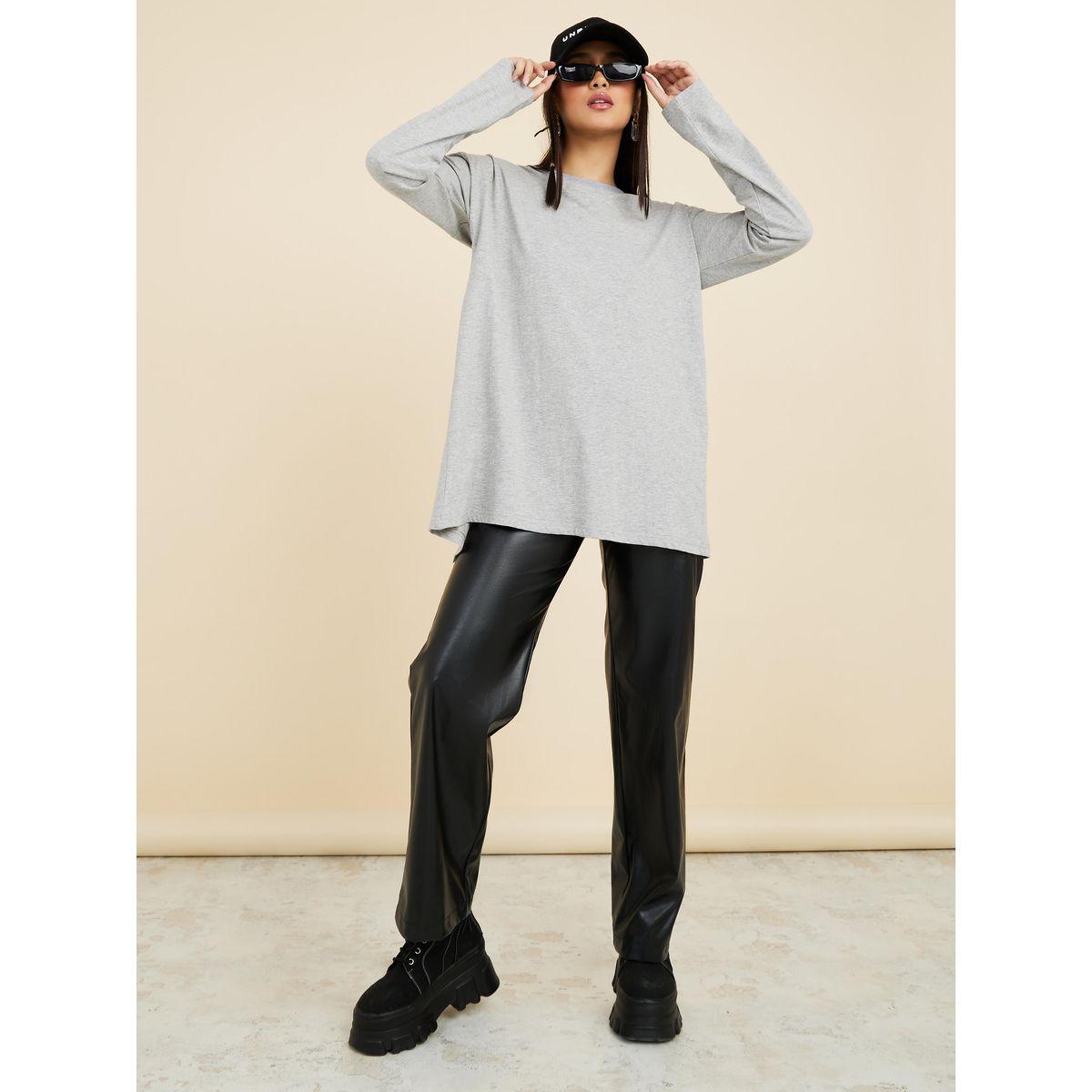 Styli Drop Sleeve Split Hem Oversized Longline T-Shirt-women-clothing-tshirts-image-2